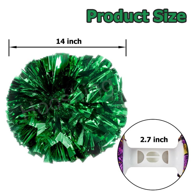 Hooshing 2PCS Green Pom Poms Cheerleading with Baton Handle for Team Spirit Sports Dance Cheering Kids - Image 2